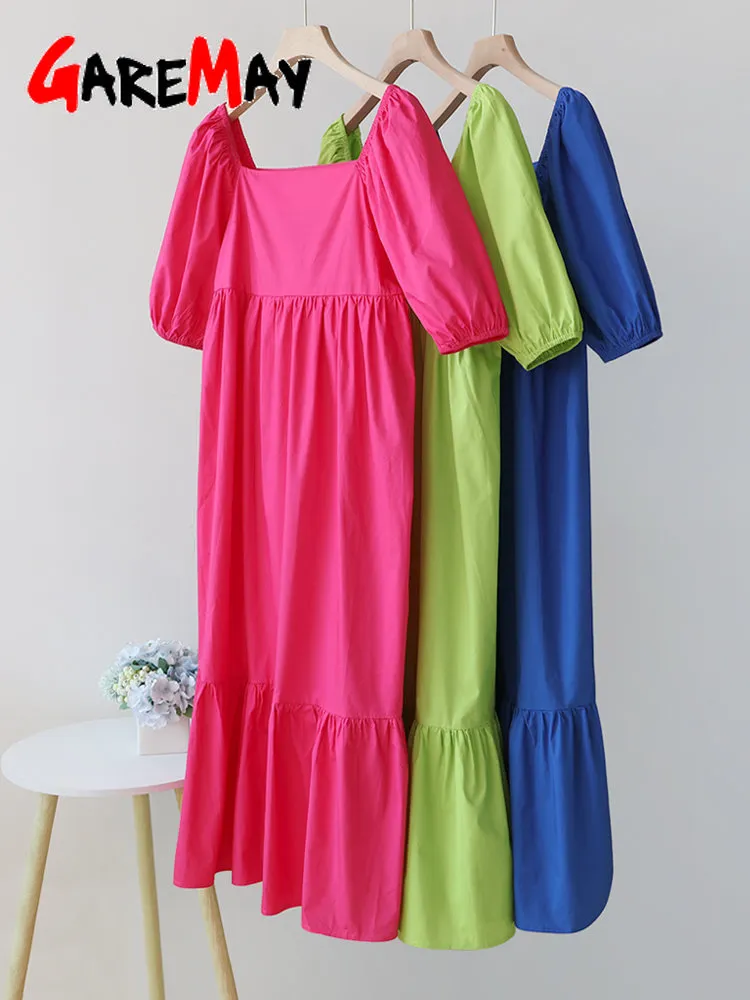 Royal Blue Women's Summer Maxi Dress Elegant Cotton A line Midi Dress for Casual and Formal Events in 2023